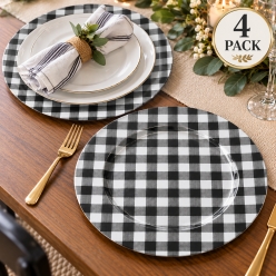Black & White Plaid 33cm Chargers - 4 PK